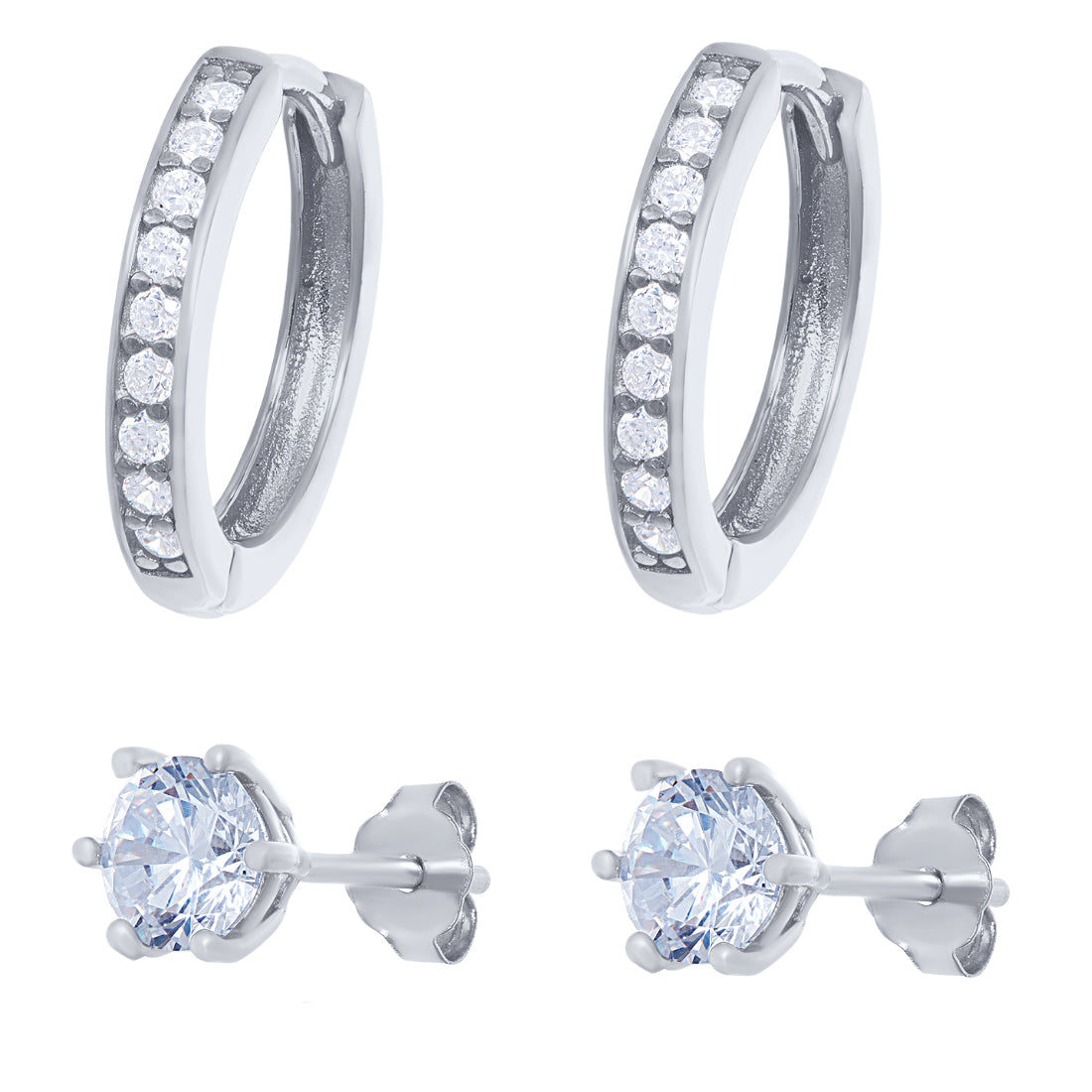 Sterling Silver Cubic Zirconia Hoop and Stud Earring Set Earrings Bevilles 
