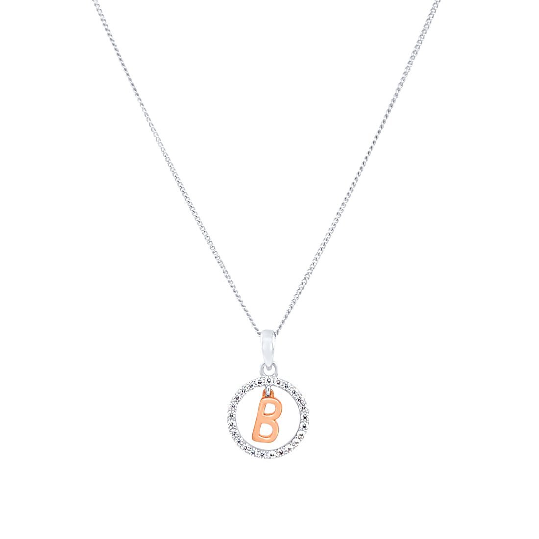 Sterling Silver & Rose Plated Initial Necklace with Cubic Zirconias Necklaces Bevilles B 
