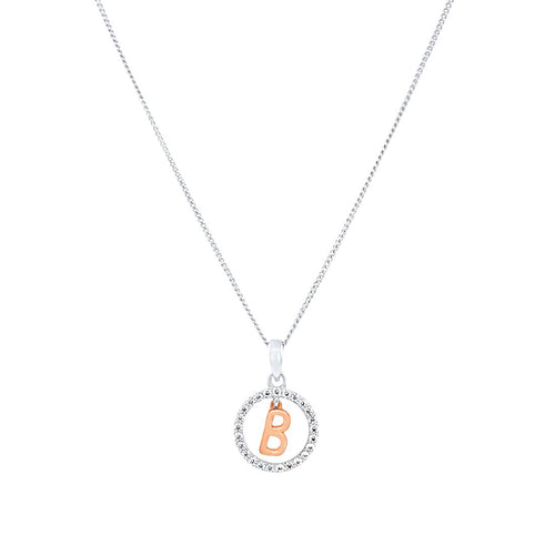 Sterling Silver & Rose Plated Initial Necklace with Cubic Zirconias Necklaces Bevilles B 