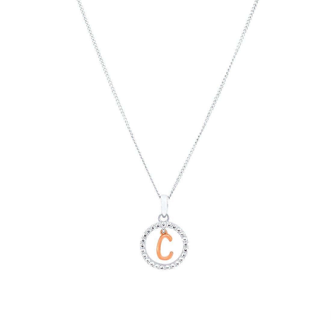 Sterling Silver & Rose Plated Initial Necklace with Cubic Zirconias Necklaces Bevilles C 