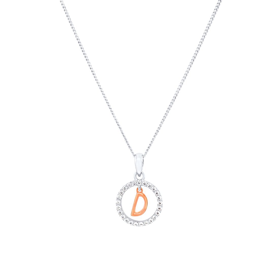 Sterling Silver & Rose Plated Initial Necklace with Cubic Zirconias Necklaces Bevilles D 