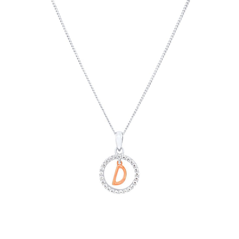 Sterling Silver & Rose Plated Initial Necklace with Cubic Zirconias Necklaces Bevilles D 
