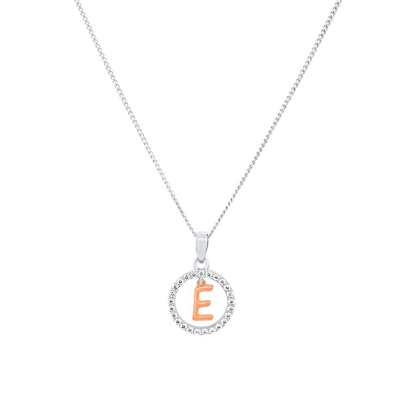 Sterling Silver & Rose Plated Initial Necklace with Cubic Zirconias Necklaces Bevilles E 