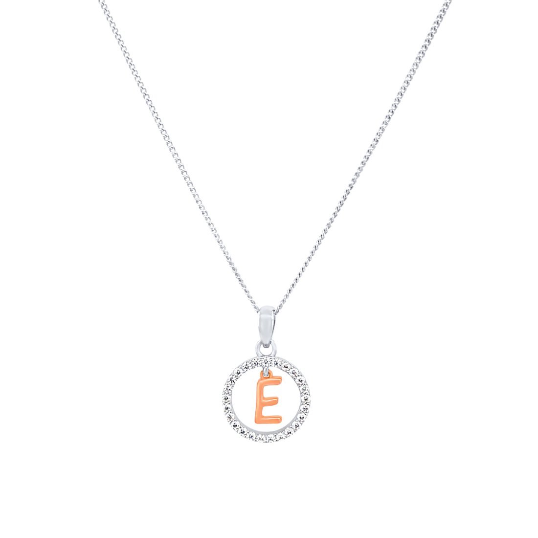 Sterling Silver & Rose Plated Initial Necklace with Cubic Zirconias Necklaces Bevilles E 