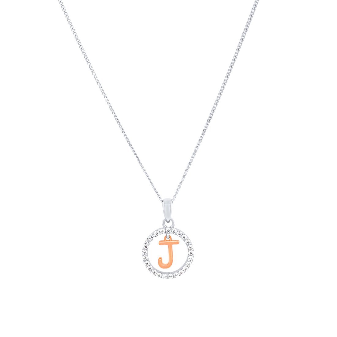 Sterling Silver & Rose Plated Initial Necklace with Cubic Zirconias Necklaces Bevilles J 