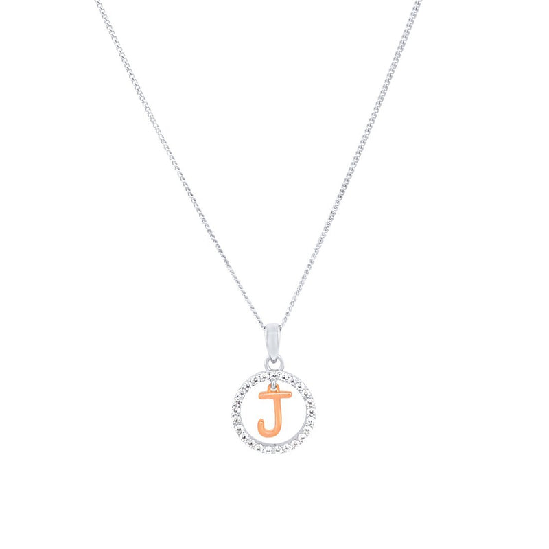 Sterling Silver & Rose Plated Initial Necklace with Cubic Zirconias Necklaces Bevilles J 