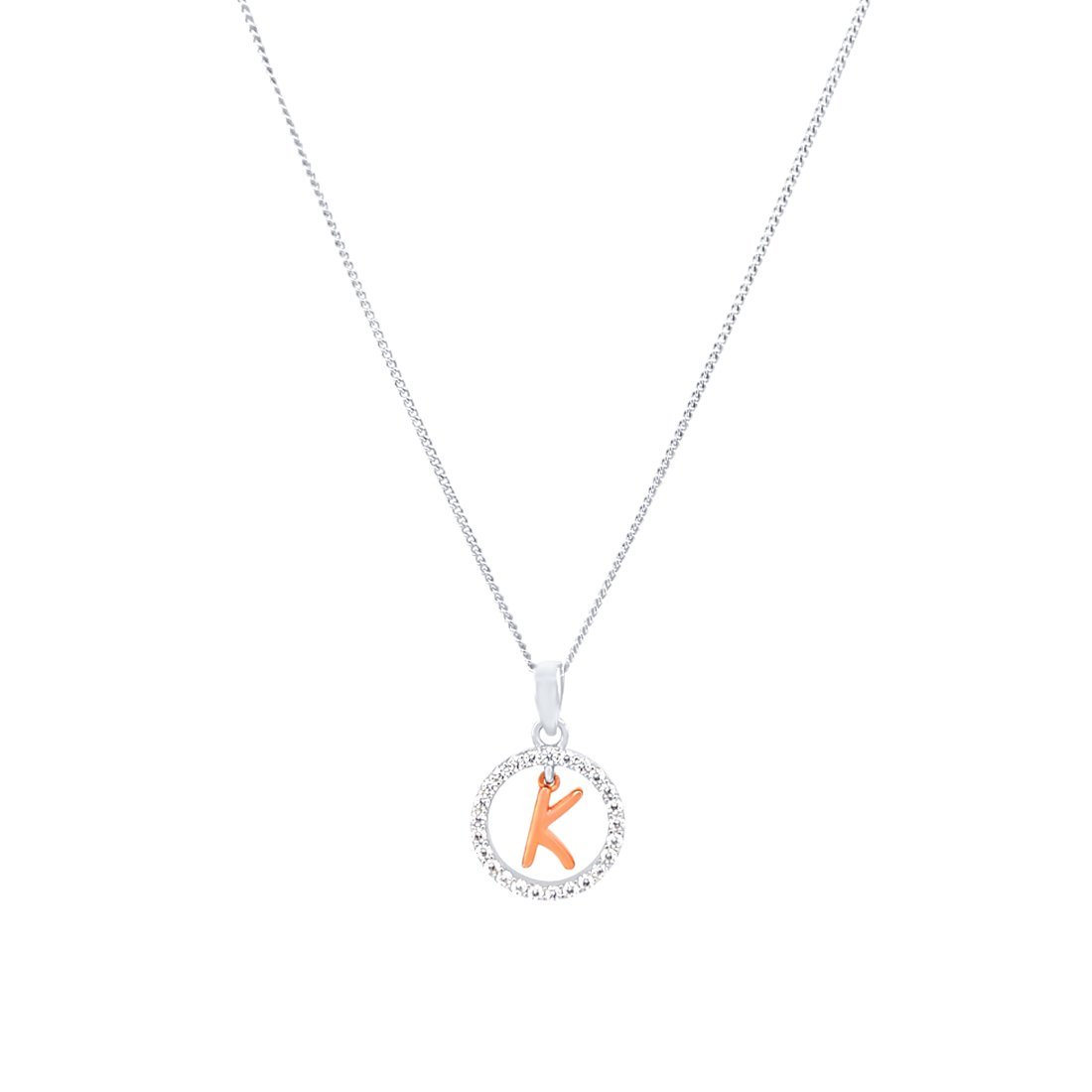 Sterling Silver & Rose Plated Initial Necklace with Cubic Zirconias Necklaces Bevilles K 