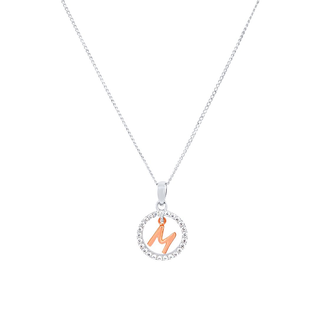 Sterling Silver & Rose Plated Initial Necklace with Cubic Zirconias Necklaces Bevilles M 