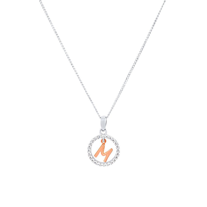 Sterling Silver & Rose Plated Initial Necklace with Cubic Zirconias Necklaces Bevilles M 