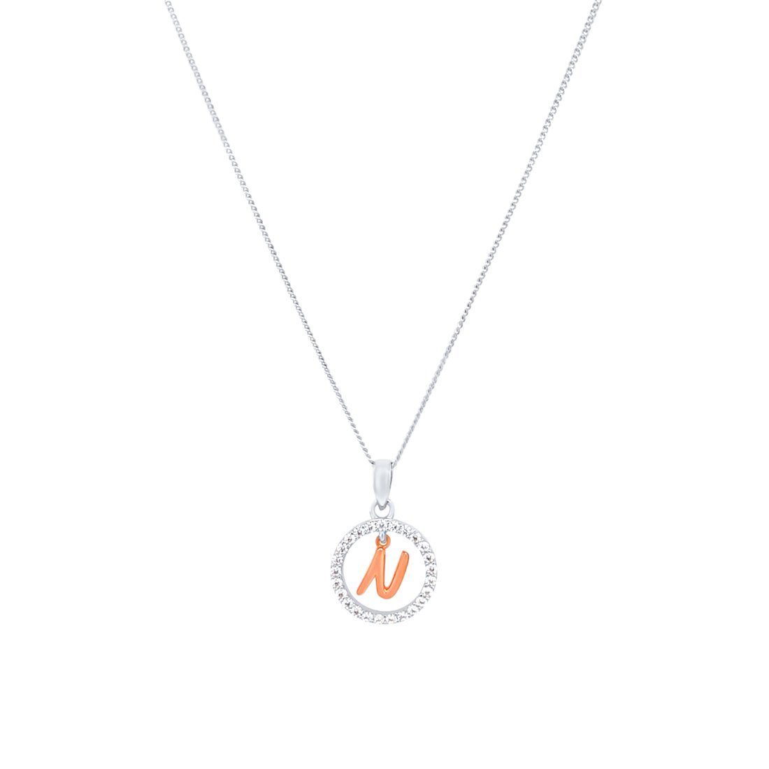 Sterling Silver & Rose Plated Initial Necklace with Cubic Zirconias Necklaces Bevilles N 