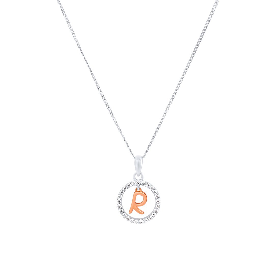 Sterling Silver & Rose Plated Initial Necklace with Cubic Zirconias Necklaces Bevilles R 