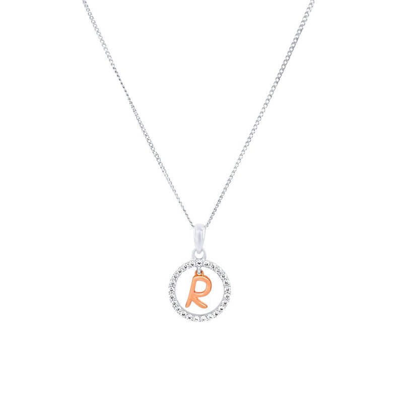 Sterling Silver & Rose Plated Initial Necklace with Cubic Zirconias Necklaces Bevilles R 