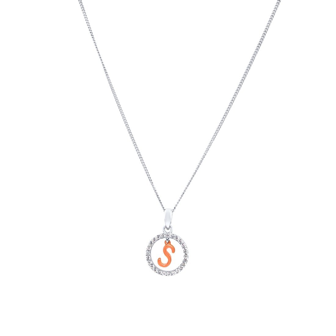 Sterling Silver & Rose Plated Initial Necklace with Cubic Zirconias Necklaces Bevilles S 