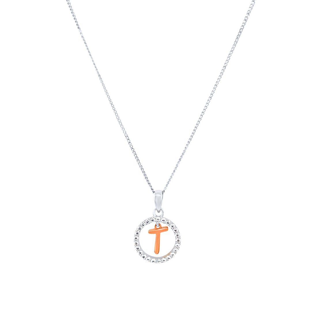 Sterling Silver & Rose Plated Initial Necklace with Cubic Zirconias Necklaces Bevilles T 