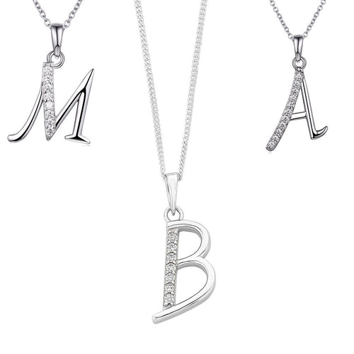 Sterling Silver Cubic Zirconia Initial Necklace - Most Initials Available Necklaces Bevilles 