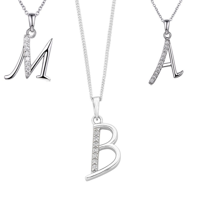 Sterling Silver Cubic Zirconia Initial Necklace - Most Initials Available Necklaces Bevilles 