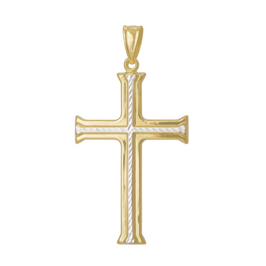 9ct Yellow Gold Two Tone Crucifix Cross Pendant Necklaces Bevilles 