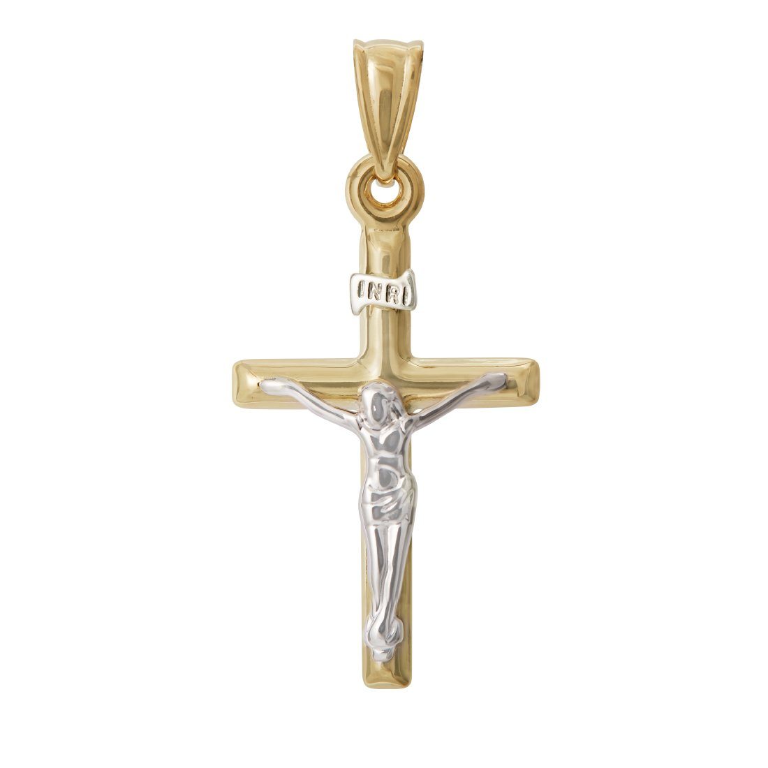 Cross Christ Pendant in 9ct Two Tone Gold Necklaces Bevilles 