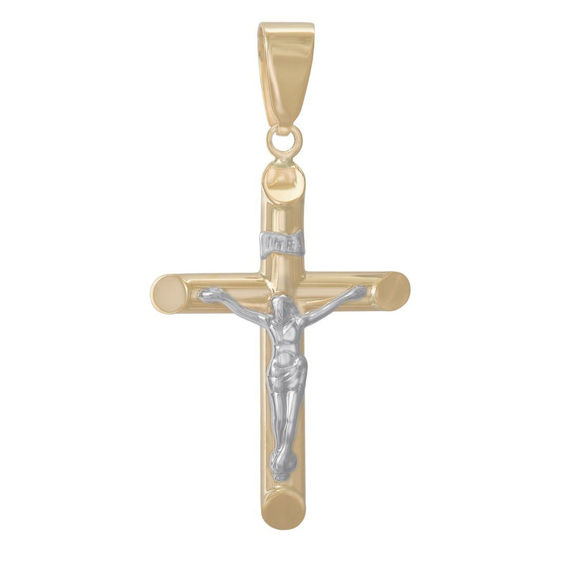 Cross Crucifix Pendant in 9ct Two Tone Gold Necklaces Bevilles 