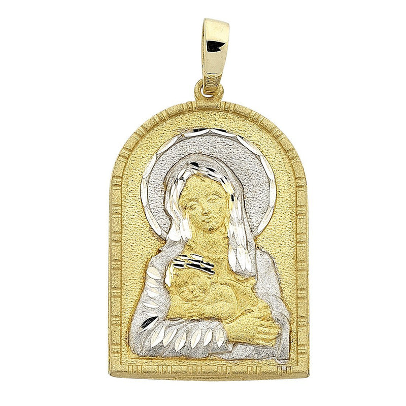 9ct Two Tone Gold Madonna In Arched Door Pendant Necklaces Bevilles 
