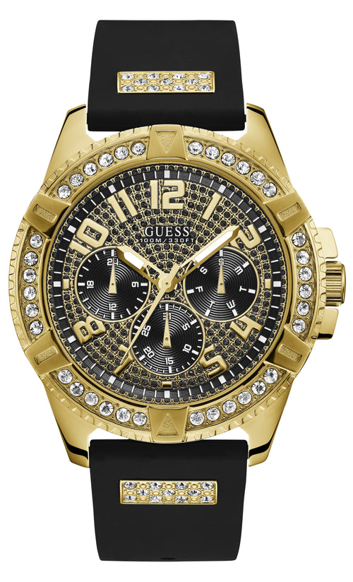 Guess Ladies Frontier Crystal Gold & Black Silicone Watch W1132G1 Watches Guess 