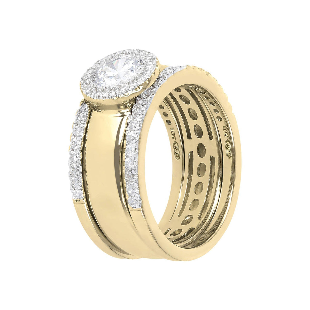 Bronzallure Golden Cubic Zirconia Circular Sone 3 Ring Set Ring Bronzallure 