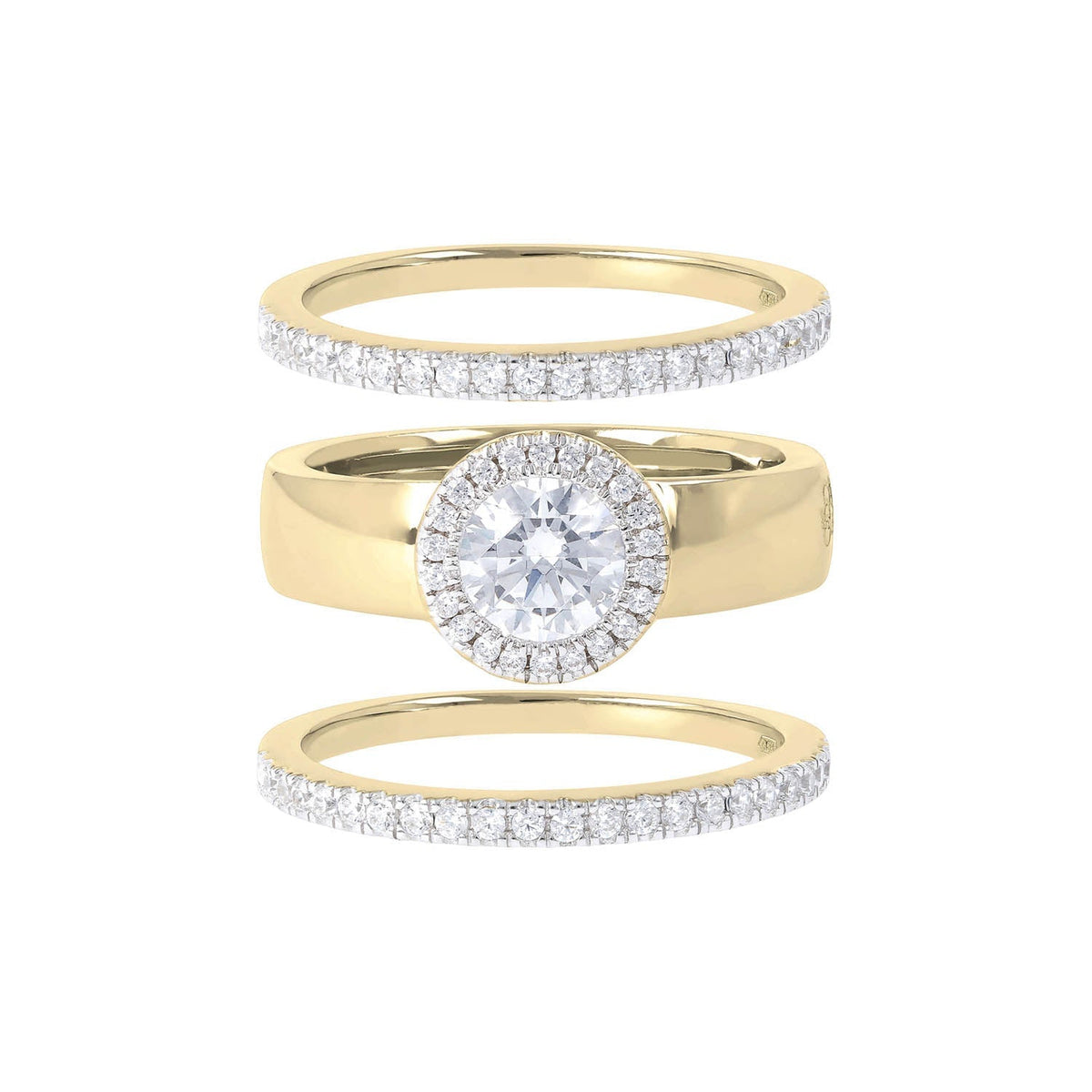 Bronzallure Golden Cubic Zirconia Circular Sone 3 Ring Set Ring Bronzallure 