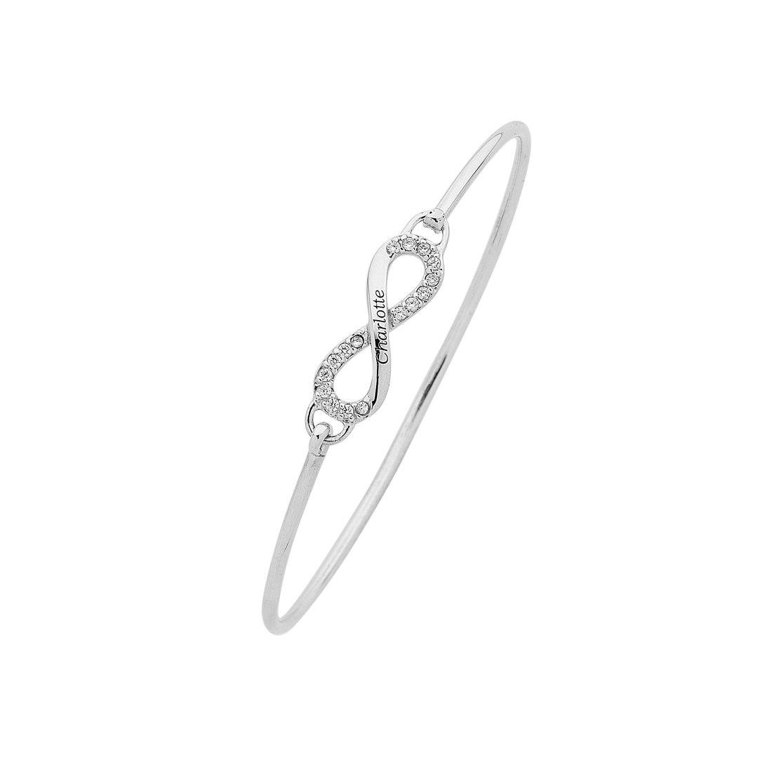Sterling Silver Personalised Cubic Zirconia Infinity Bangle Bracelets Bevilles 