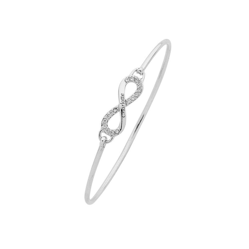 Sterling Silver Personalised Cubic Zirconia Infinity Bangle Bracelets Bevilles 