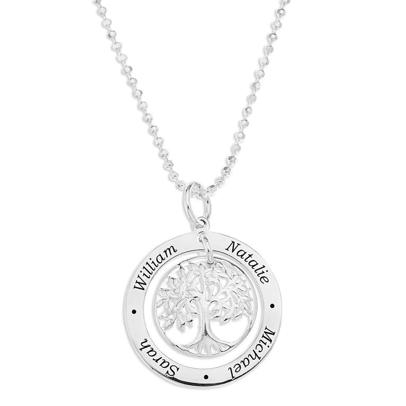 Sterling Silver Personalised Tree Of Life 4 Name Necklace Necklaces Bevilles 