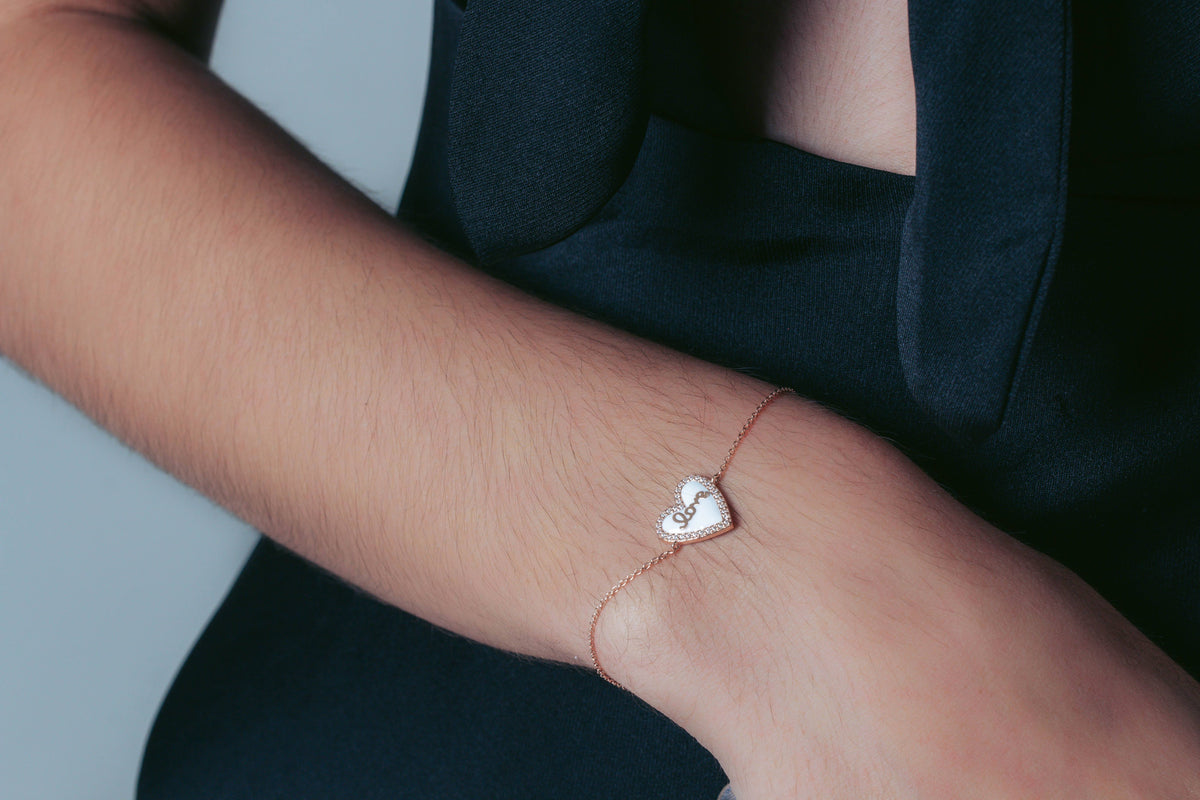 GEORGINI REFLECTION ENAMEL LOVE HEART BRACELET ROSE GOLD Georgini 