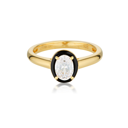 GEORGINI REFLECTION OVAL RING GOLD & BLACK ENAMEL Georgini 