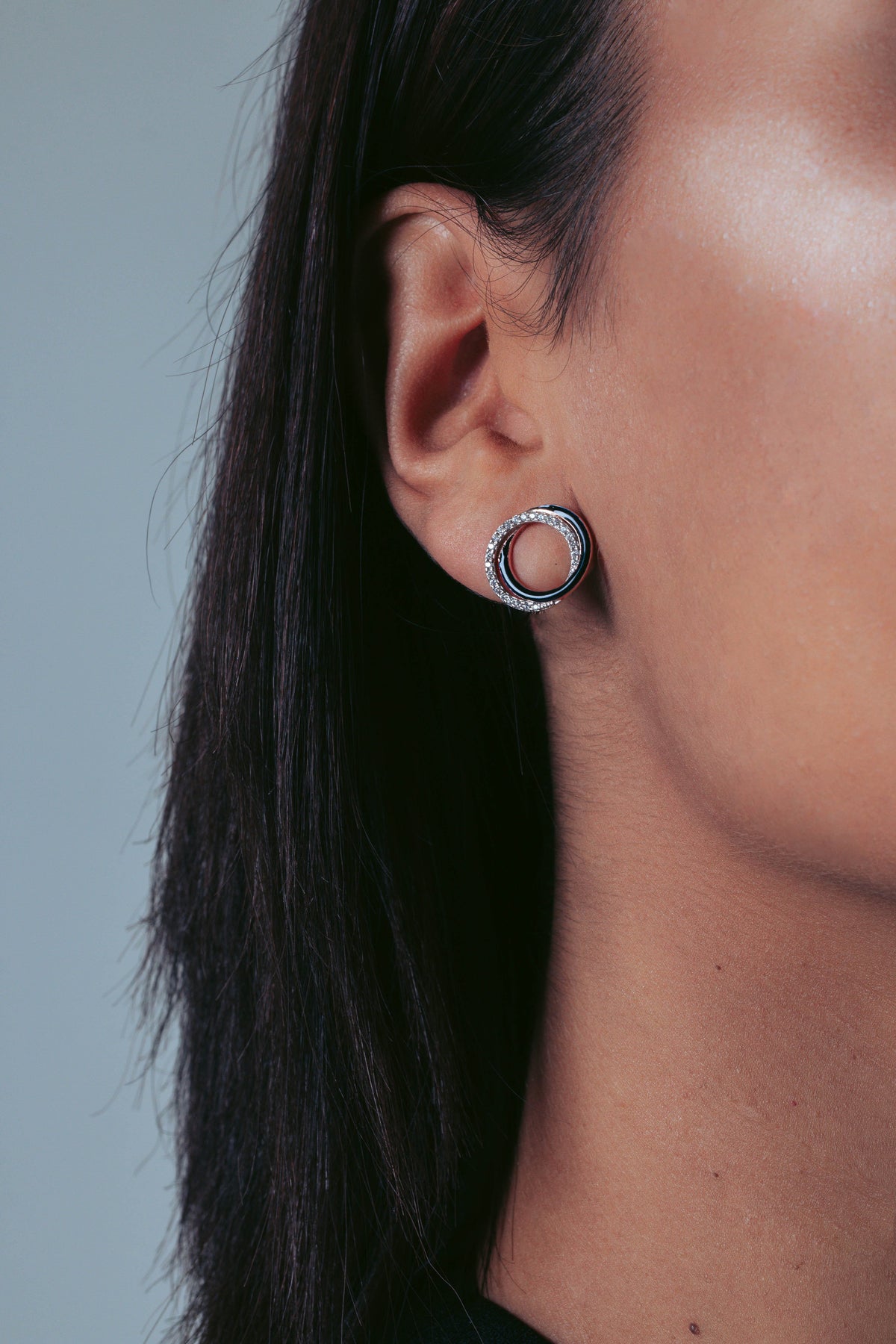 GEORGINI REFLECTION CIRCLES EARRING ROSE GOLD, SILVER & BLACK ENAMEL Georgini 