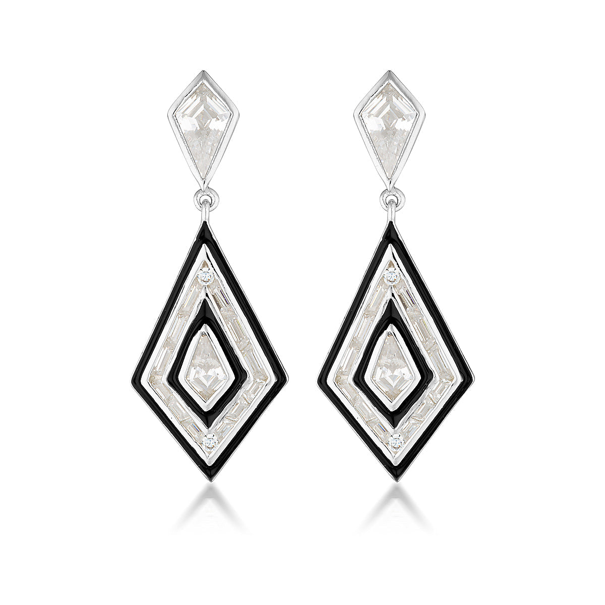 GEORGINI REFLECTION ART DECO EARRINGS SILVER & BLACK ENAMEL Georgini 