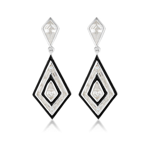 GEORGINI REFLECTION ART DECO EARRINGS SILVER & BLACK ENAMEL Georgini 