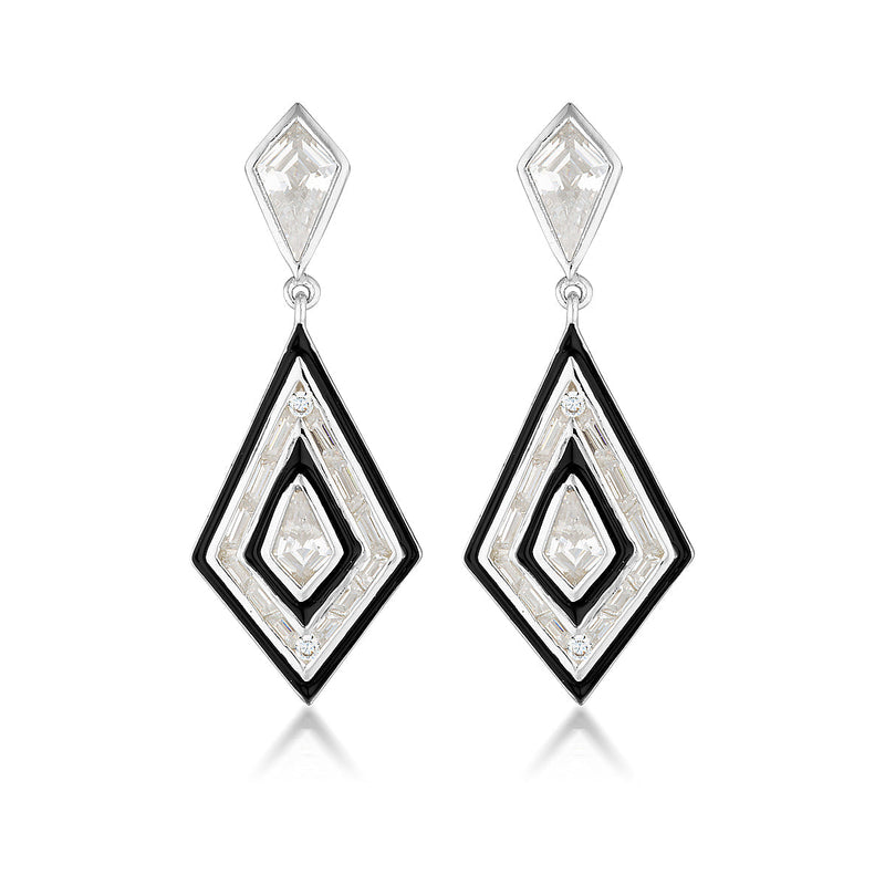 GEORGINI REFLECTION ART DECO EARRINGS SILVER & BLACK ENAMEL Georgini 