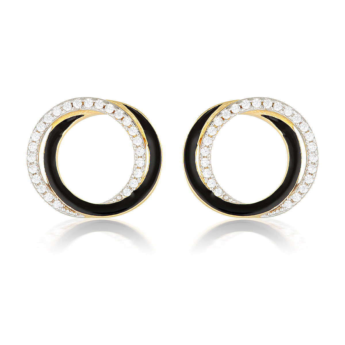 GEORGINI REFLECTION CIRCLES EARRING GOLD, SILVER & BLACK ENAMEL Georgini 