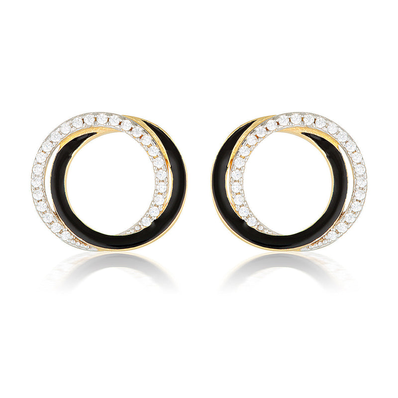 GEORGINI REFLECTION CIRCLES EARRING GOLD, SILVER & BLACK ENAMEL Georgini 