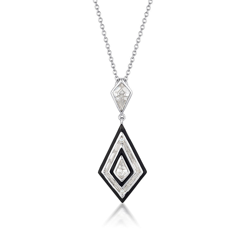 GEORGINI REFLECTION ART DECO PENDANT SILVER & BLACK ENAMEL Georgini 