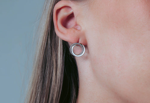 GEORGINI REFLECTION CIRCLES EARRING GOLD, SILVER & WHITE ENAMEL Georgini 