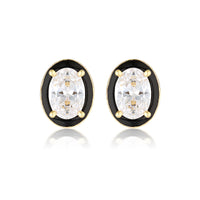 GEORGINI REFLECTION OVAL STUD EARRINGS GOLD & BLACK ENAMEL Georgini 