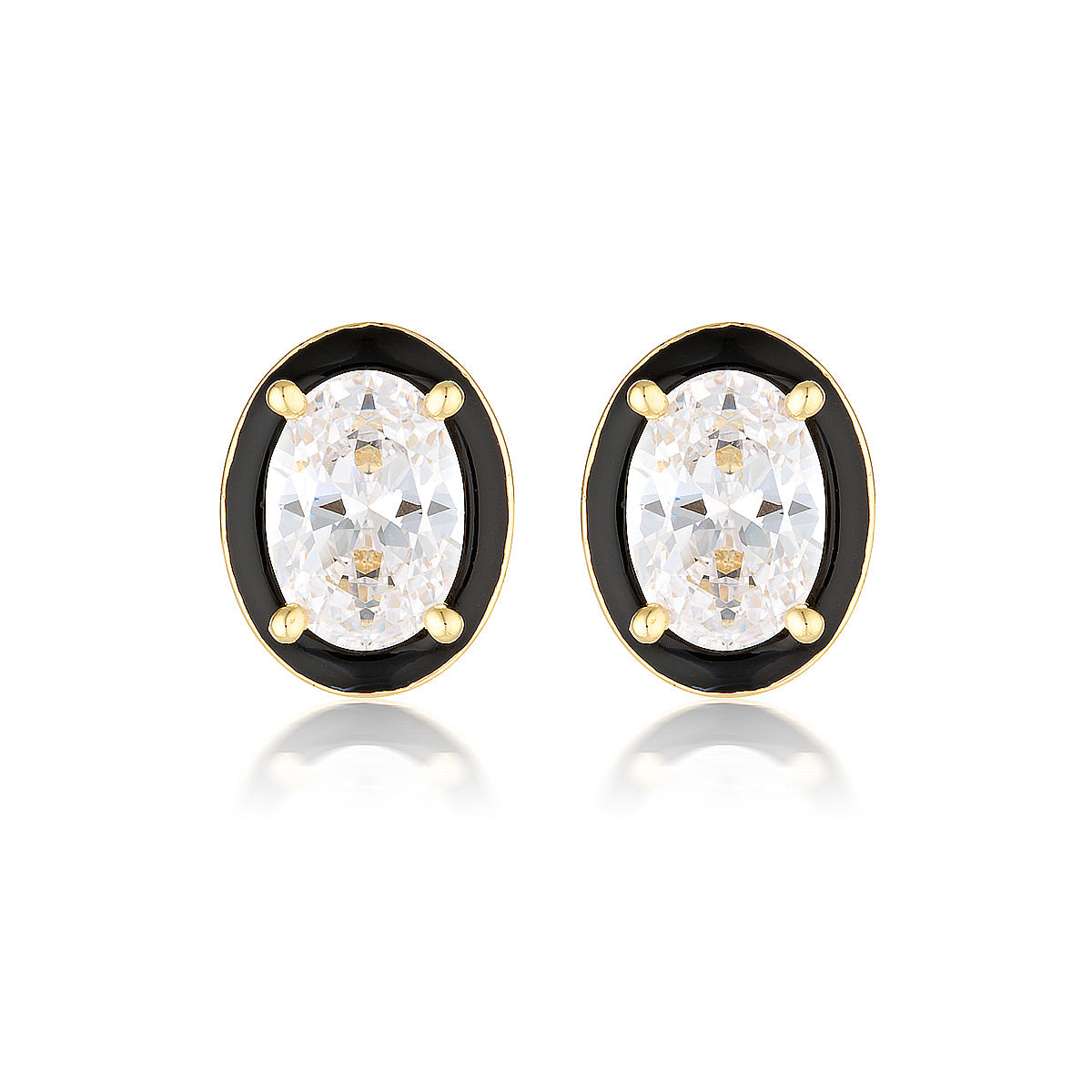 GEORGINI REFLECTION OVAL STUD EARRINGS GOLD & BLACK ENAMEL Georgini 