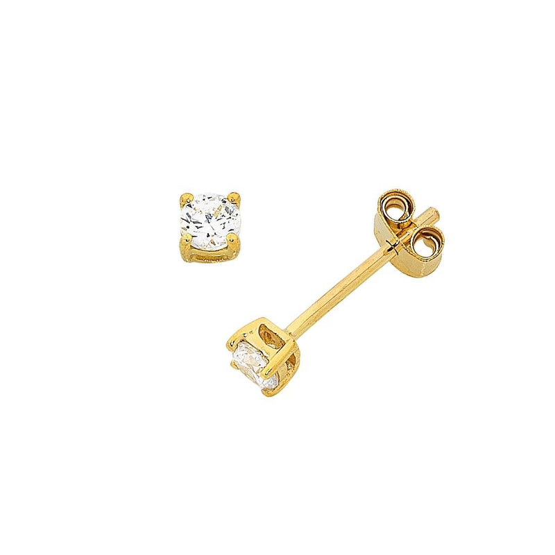 9ct Yellow Gold Cubic Zirconia 4 Claw Stud Earrings 3mm Earrings Bevilles 