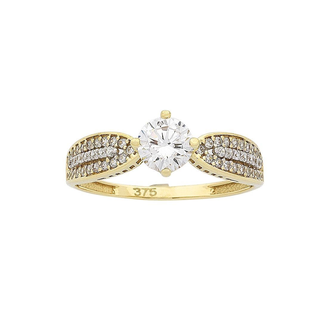9ct Yellow Gold Cubic Zirconia Ring with Tapered Shoulders Rings Bevilles 
