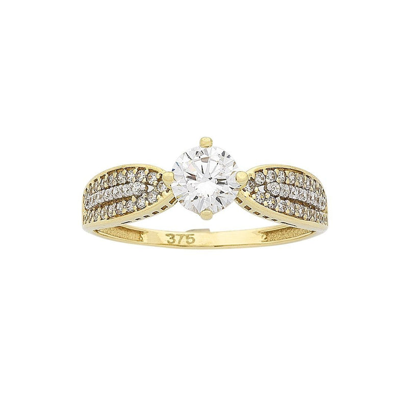 9ct Yellow Gold Cubic Zirconia Ring with Tapered Shoulders Rings Bevilles 