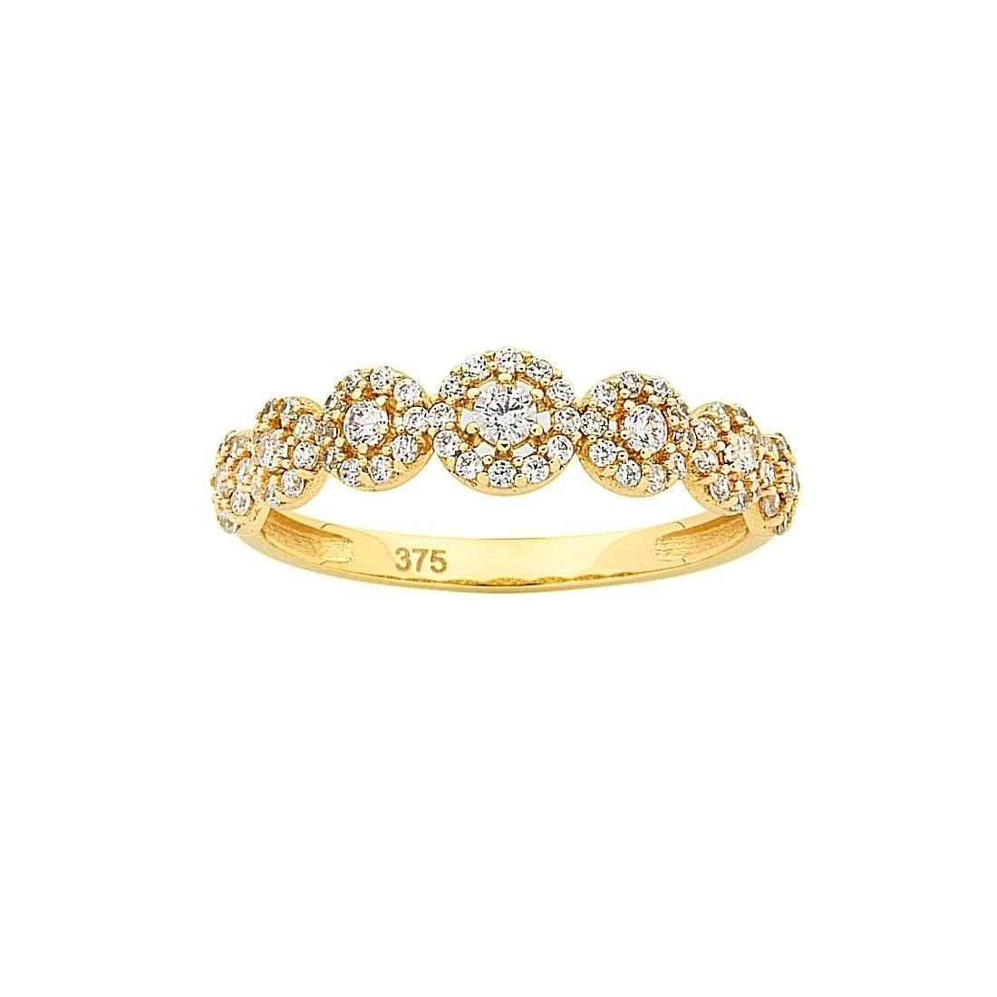 9ct Yellow Gold Cubic Zirconia Multi Halo Stackable Ring Rings Bevilles 