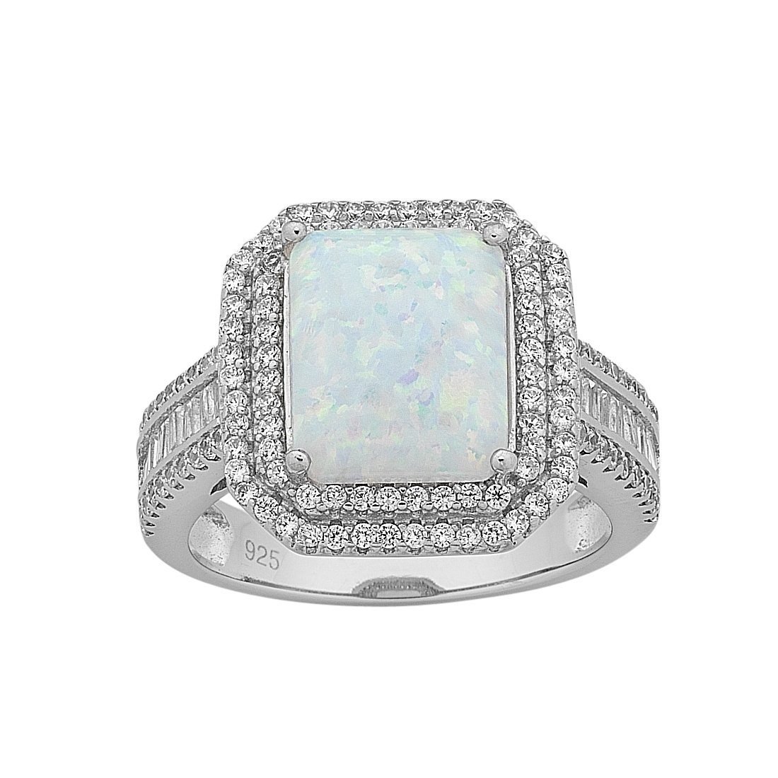 Sterling Silver Created Opal Cubic Zirconia Ring