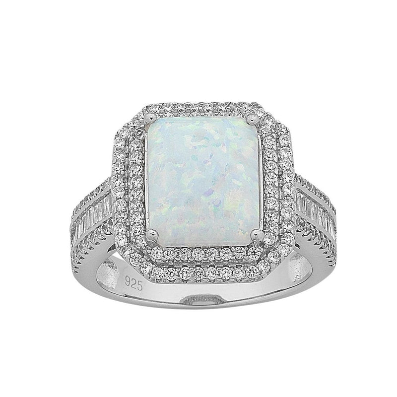 Sterling Silver Created Opal & Cubic Zirconia Ring Rings Bevilles 