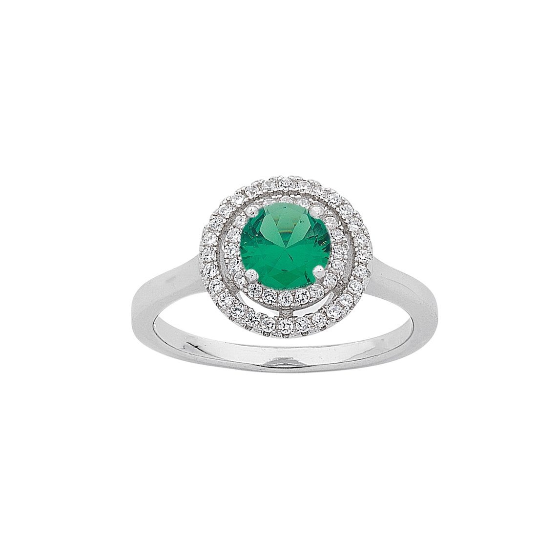 May Birthstone Sterling Silver Green Cubic Zirconia Halo Ring Rings Bevilles 