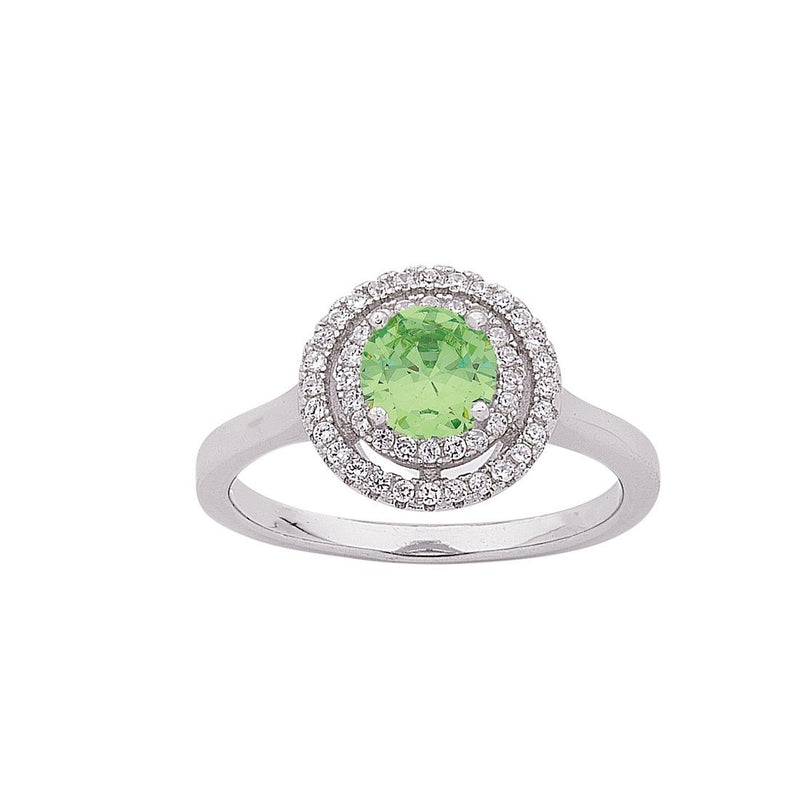 August Birthstone Sterling Silver Light Green Cubic Zirconia Halo Ring Rings Bevilles 